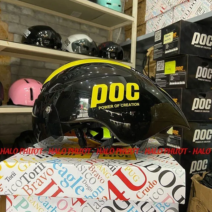 Nón POC P01 Đen Bóng Sọc Vàng