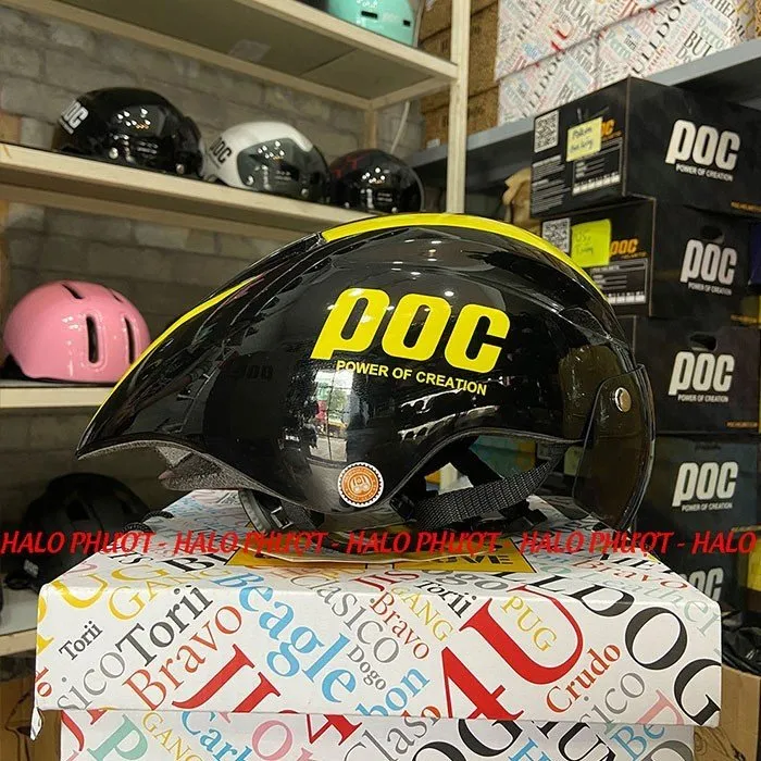 Nón POC P01 Đen Bóng Sọc Vàng