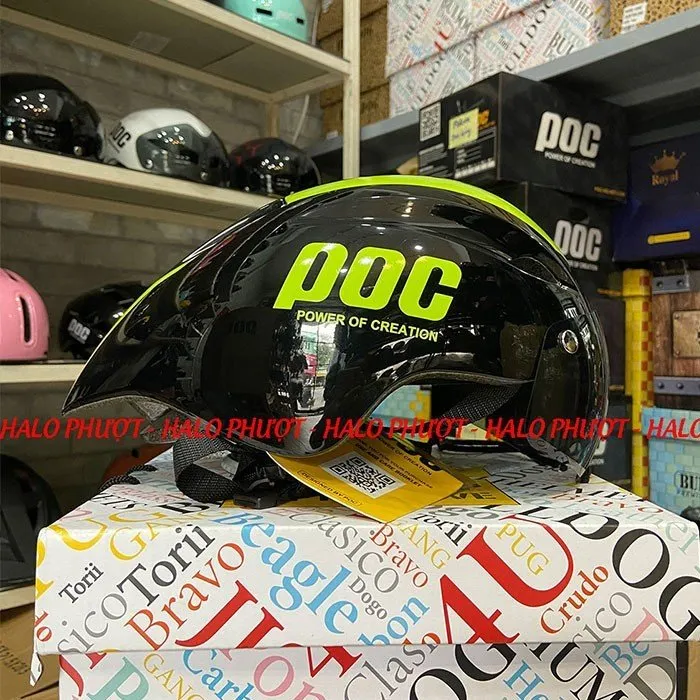 Nón POC P01 Đen Bóng Sọc Xanh Lá