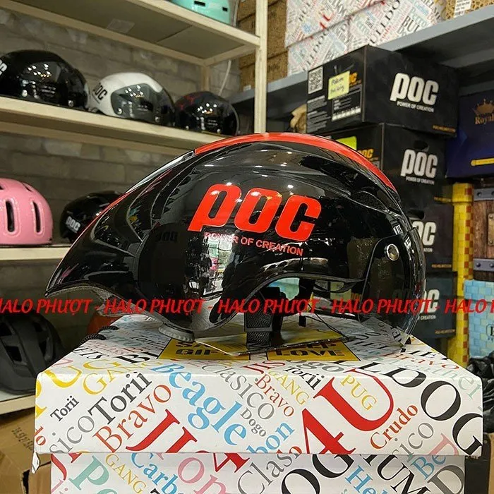 Nón POC P01 Đen Bóng Chữ Đỏ