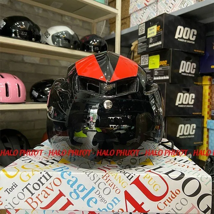 Nón POC P01 Đen Bóng Chữ Đỏ