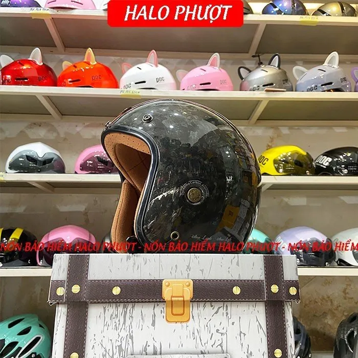 Mũ bảo hiểm 3/4 Bulldog Heli Carbon Nebula (Tặng khóa số)