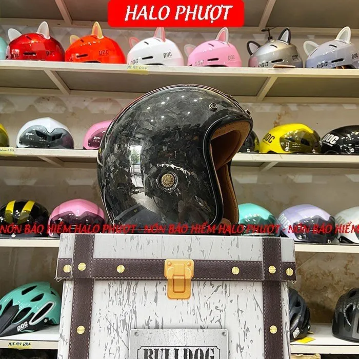Mũ bảo hiểm 3/4 Bulldog Heli Carbon Nebula (Tặng khóa số)