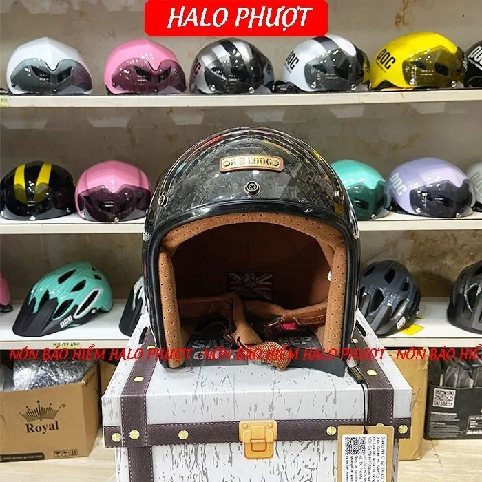 Mũ bảo hiểm 3/4 Bulldog Heli Carbon Nebula (Tặng khóa số)