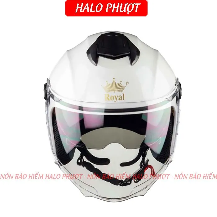 ( Tặng Tem KYT ) Nón bảo hiểm 3/4 2 kính Royal M668 (XH01 2 kính) - Trắng Bóng