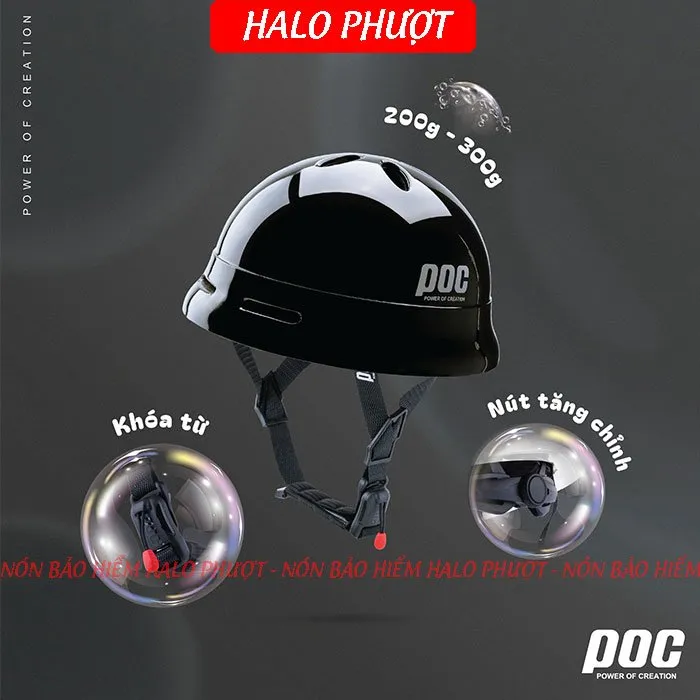 Nón POC PK02 Đen Bóng (Tặng tai mèo)