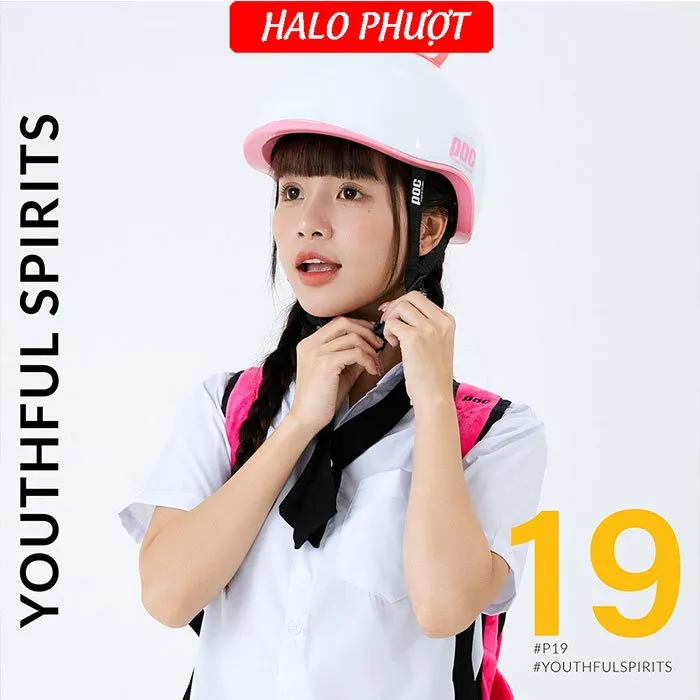 (Tặng Tai) Nón POC P19 Trắng viền Hồng