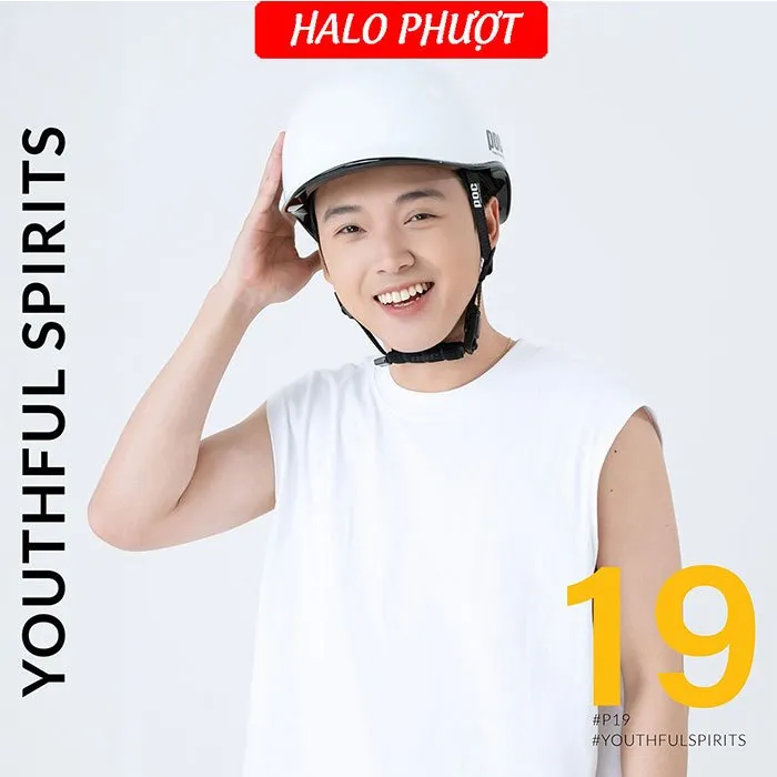 (Tặng Tai) Nón POC P19 Trắng viền Đen