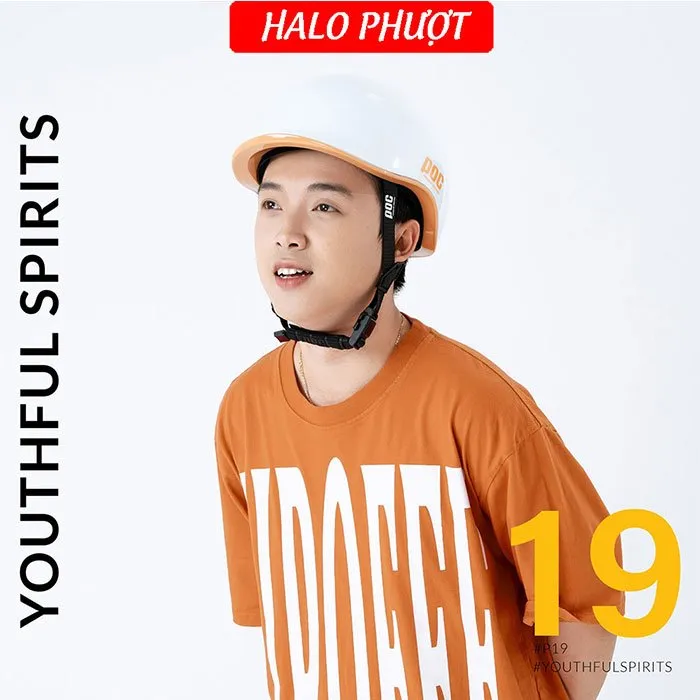 (Tặng Tai) Nón POC P19 Trắng viền Cam