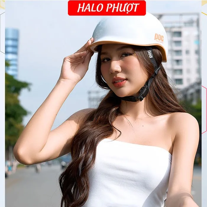 (Tặng Tai) Nón POC P19 Trắng viền Cam