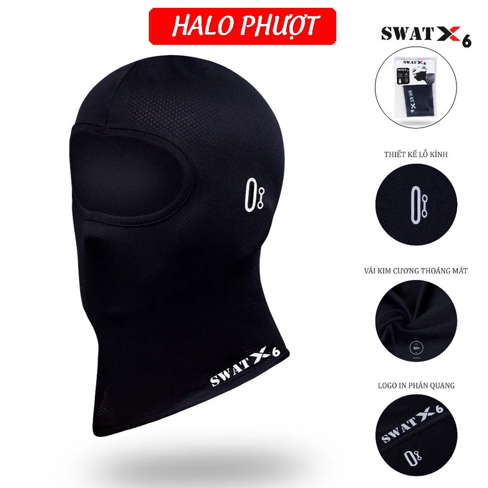Khăn trùm đầu ninja SWAT X6 Đen (có lỗ đeo kính)