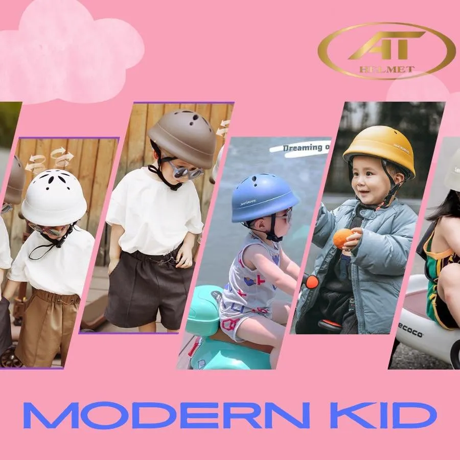 (Full phụ kiện) Mũ Bảo Hiểm Em Bé Tai Bèo Trơn Bóng AT Chính Hãng Tím Bóng