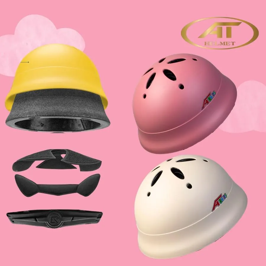 (Full phụ kiện) Mũ Bảo Hiểm Em Bé Tai Bèo Trơn Bóng AT Chính Hãng Cam Bóng