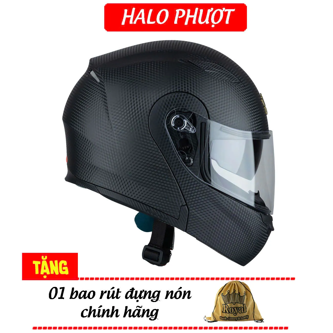 MŨ BẢO HIỂM FULLFACE LẬT HÀM 2 KÍNH ROYAL M179 Đen Carbon