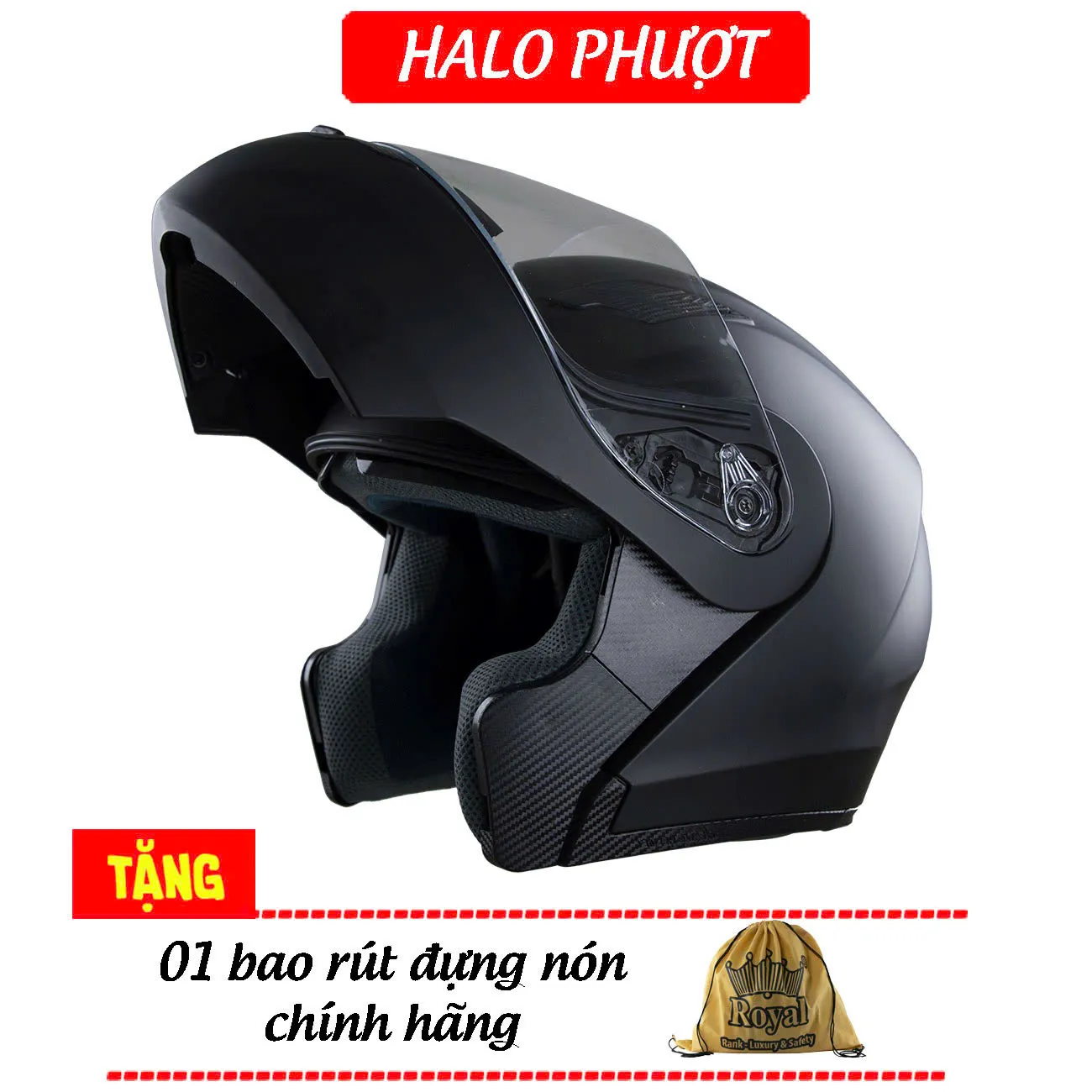 NÓN BẢO HIỂM FULLFACE LẬT HÀM 2 KÍNH ROYAL M179 Đen nhám